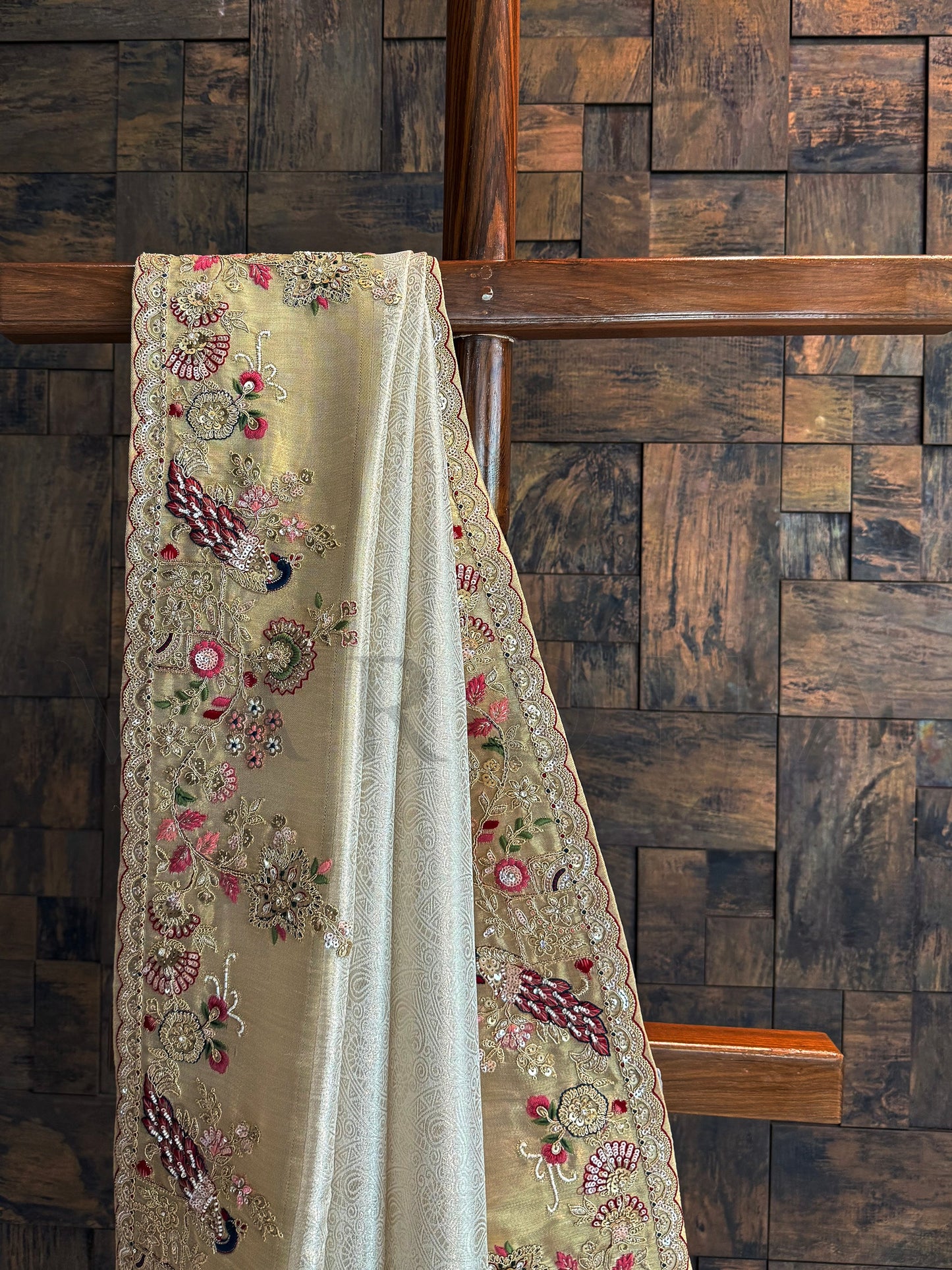 Off White Kanjivaram Tissue Silk Saree with Zari Weaving & Hand Work