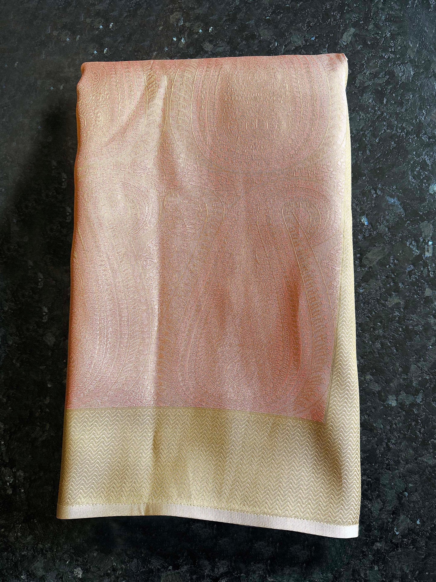 Pastel Peach Tissue Kanjivaram Silk Saree with Gold Zari Work