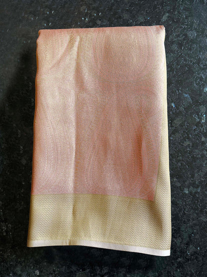 Pastel Peach Tissue Kanjivaram Silk Saree with Gold Zari Work