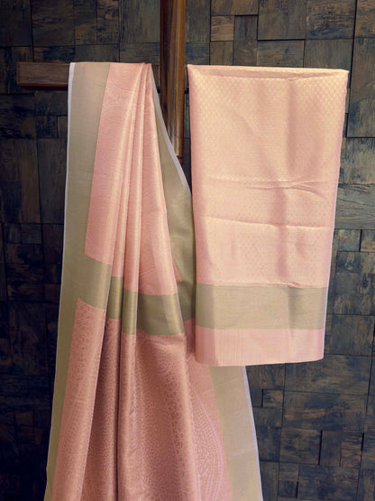 Pastel Peach Tissue Kanjivaram Silk Saree with Gold Zari Work