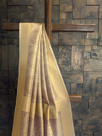 Chikoo Tissue Kanjivaram Silk Saree with Gold Zari Work