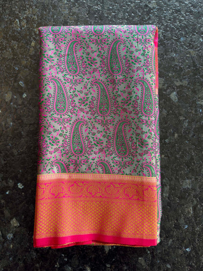 Grey Tanchoi Silk Saree with Multicolor Paisley Weave