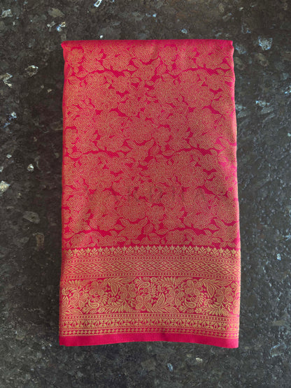 Rani Pink Golden Zari Kanjivaram Silk Saree