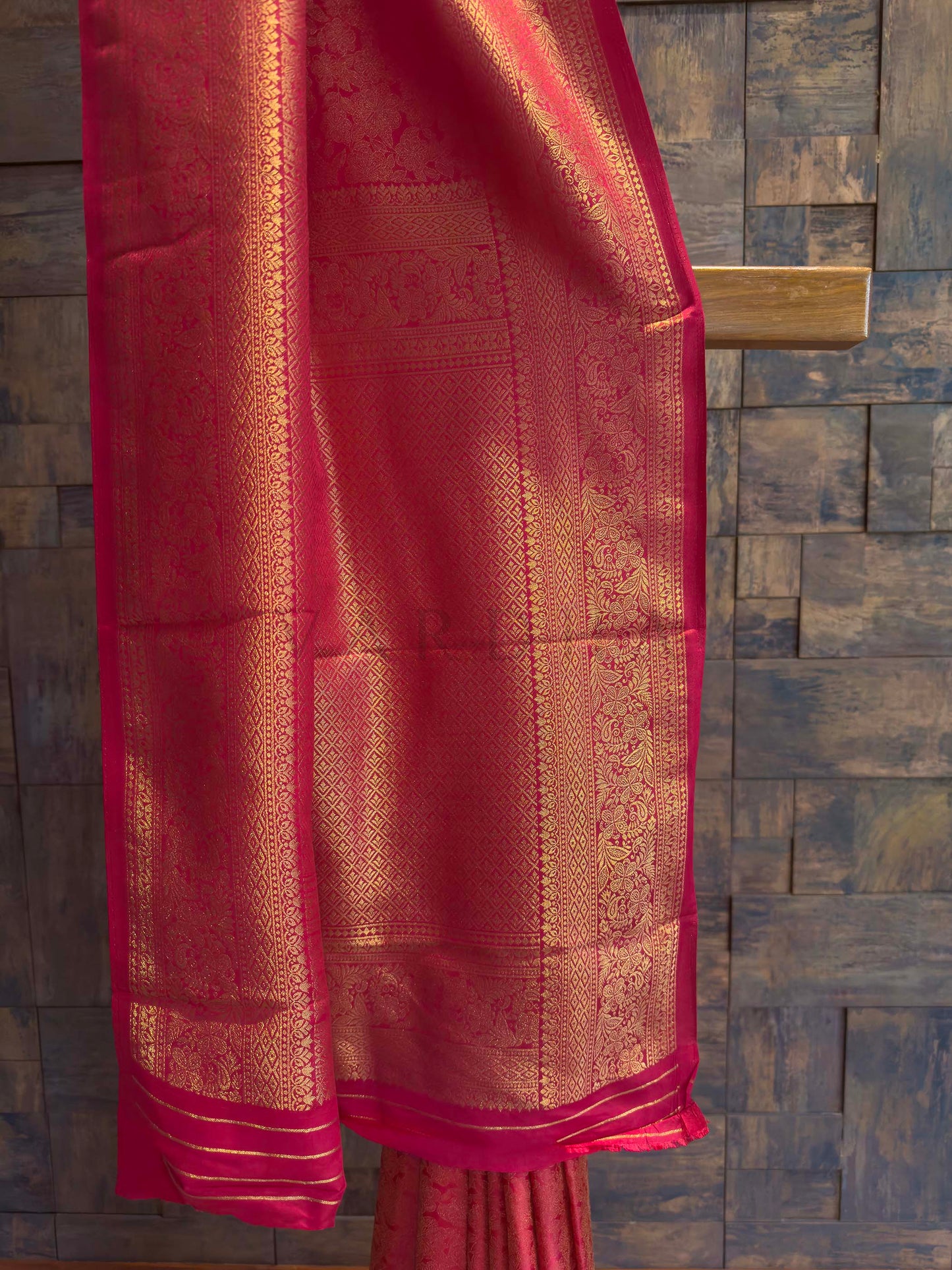 Rani Pink Golden Zari Kanjivaram Silk Saree