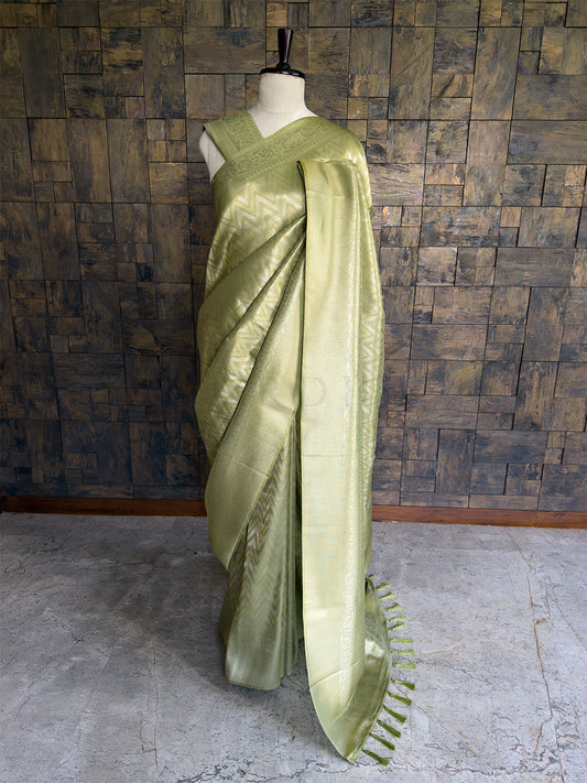 Pista Green Kanjivaram Tissue Silk Saree with Gold Zari Weave