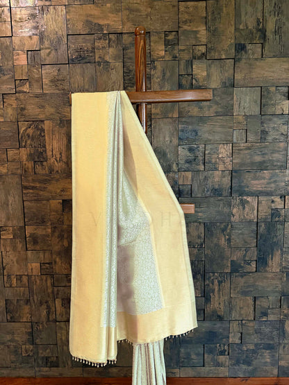 Pista Green Viscose Kanjivaram Tissue Silk Saree with Gold Zari Border