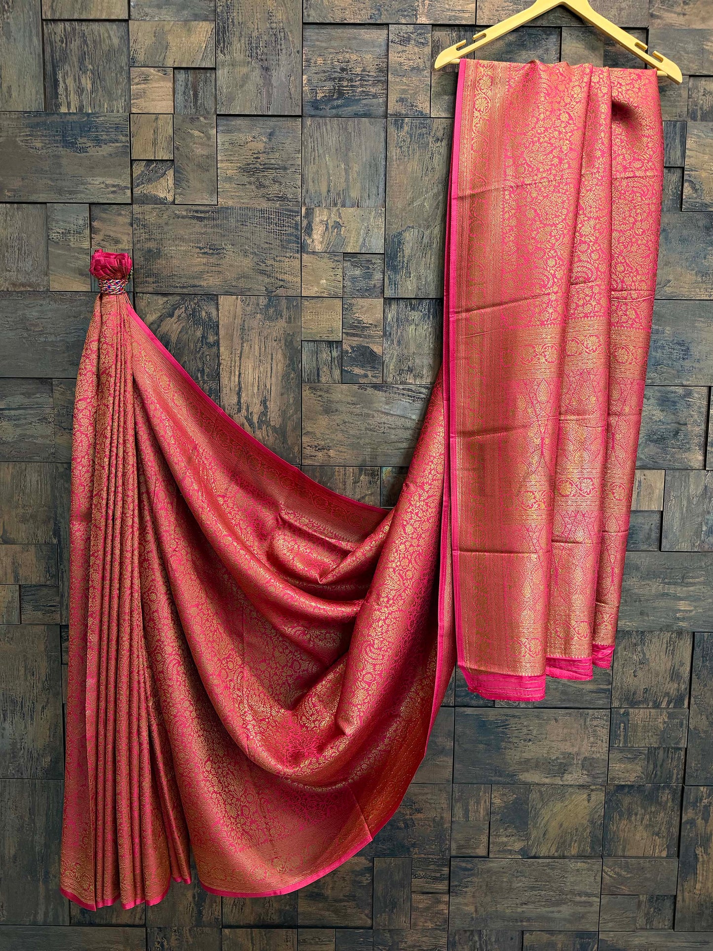 Rani-Pink Golden Zari Pure Mysore Silk Saree