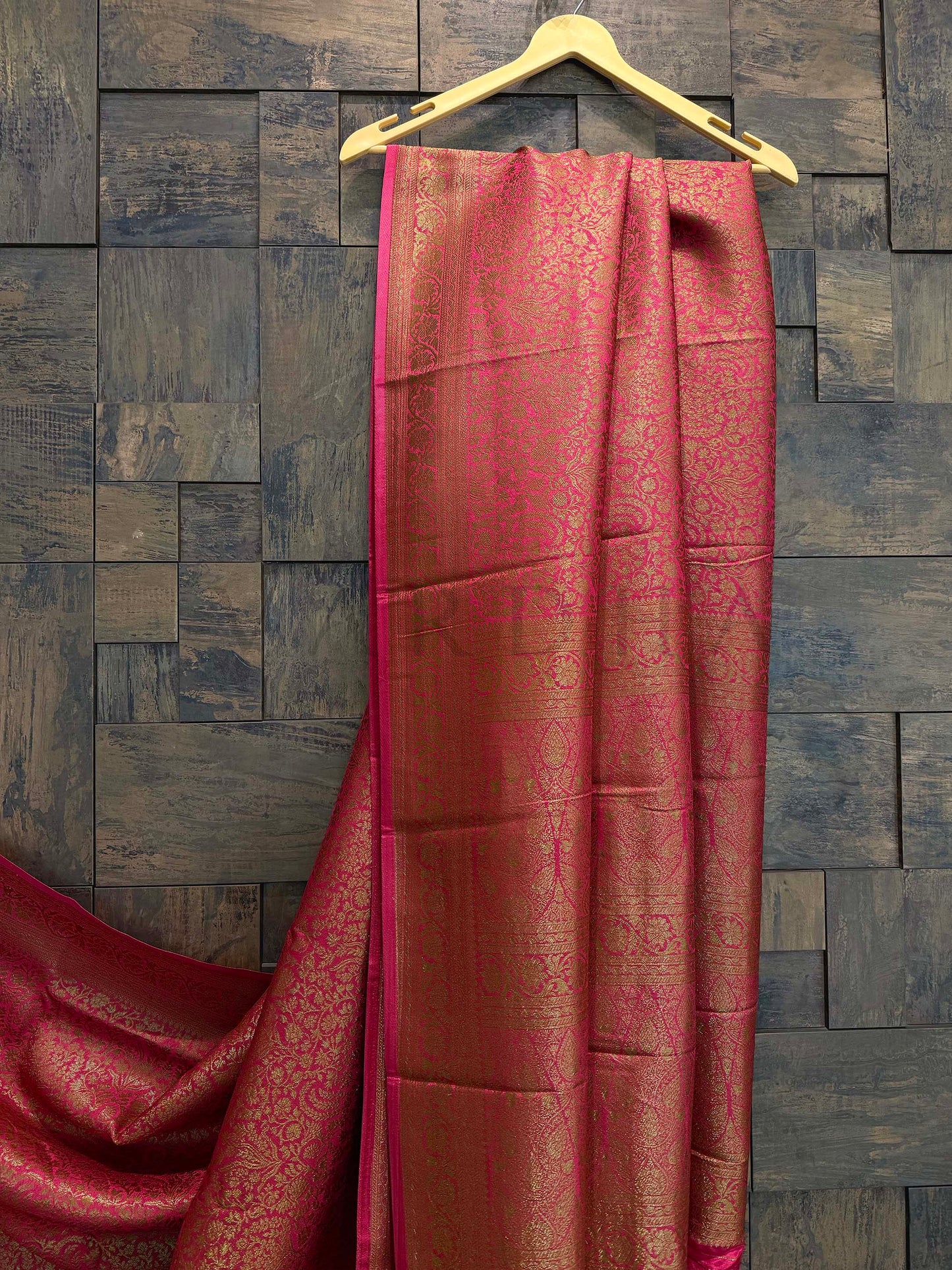 Rani-Pink Golden Zari Pure Mysore Silk Saree