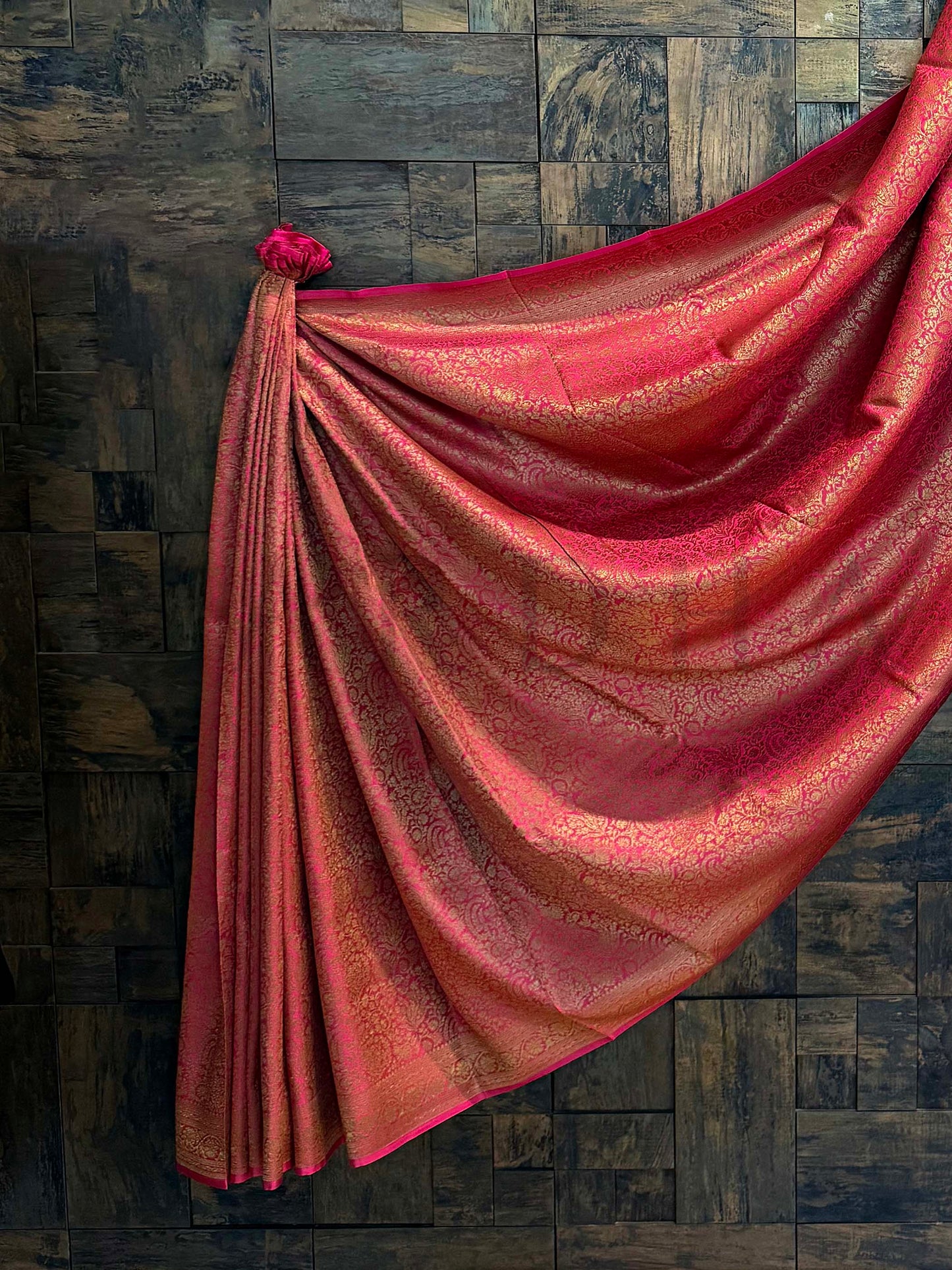 Rani-Pink Golden Zari Pure Mysore Silk Saree
