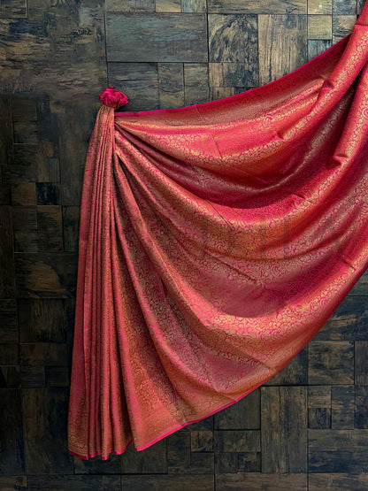 Rani-Pink Golden Zari Pure Mysore Silk Saree