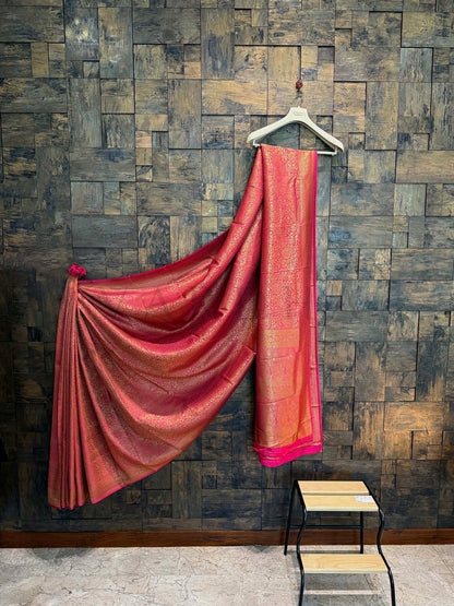 Rani-Pink Golden Zari Pure Mysore Silk Saree