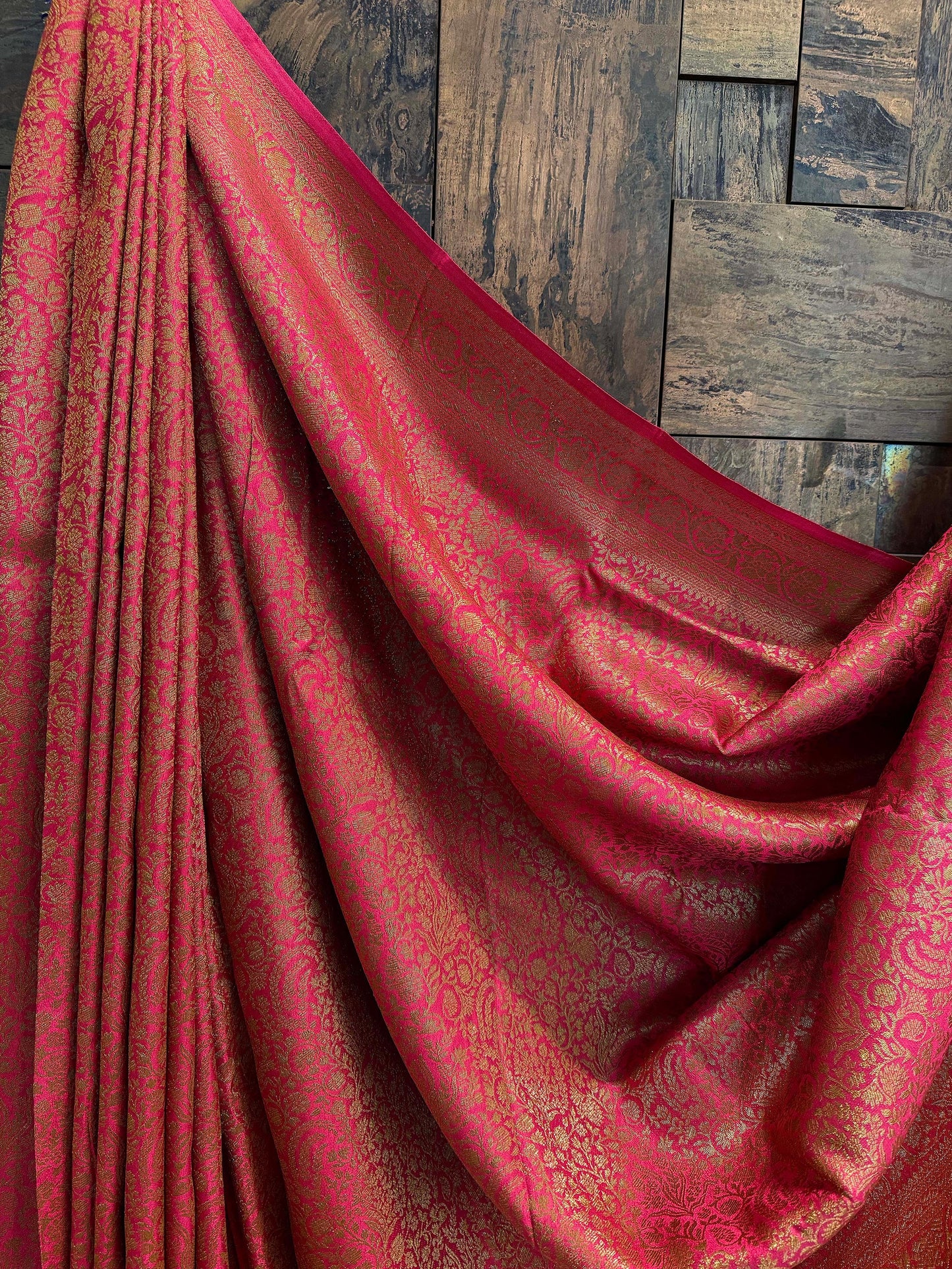 Rani-Pink Golden Zari Pure Mysore Silk Saree