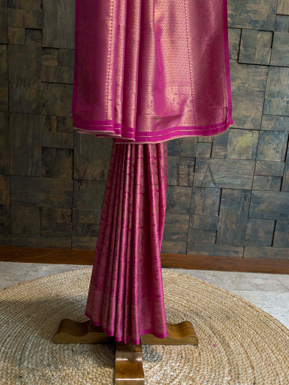 Rani Pink Kanjivaram Silk Saree with Gold Zari Weave