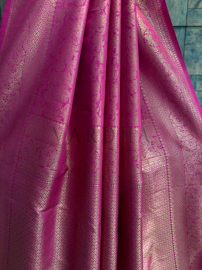 Rani Pink Kanjivaram Silk Saree with Gold Zari Weave
