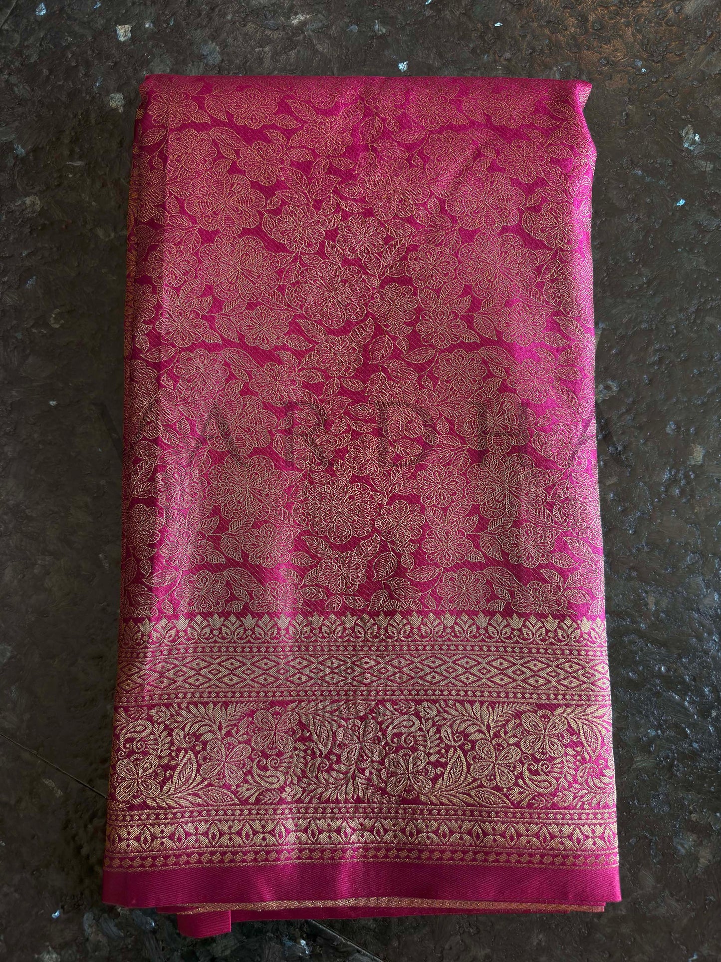 Rani Pink Kanjivaram Silk Saree with Gold Zari Weave