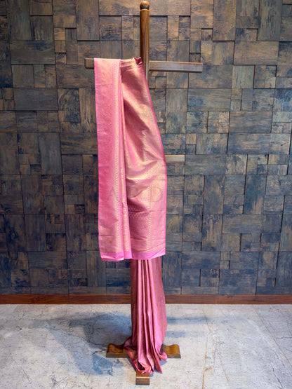Rose Pink Golden Zari Kanjivaram Silk Saree