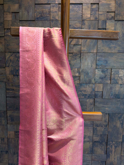 Rose Pink Golden Zari Kanjivaram Silk Saree