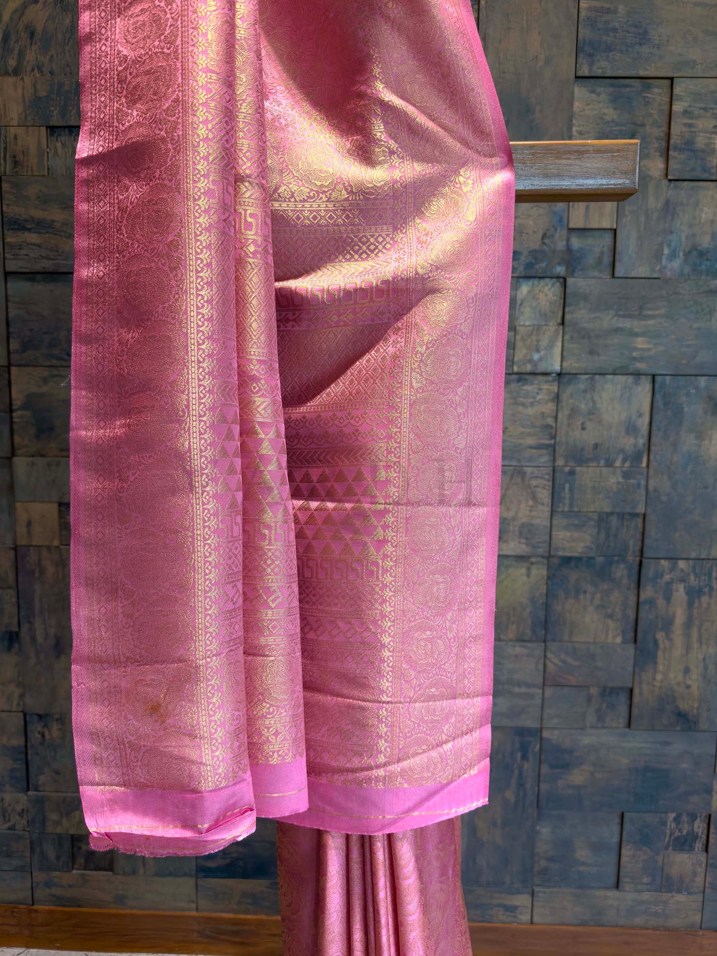 Rose Pink Golden Zari Kanjivaram Silk Saree