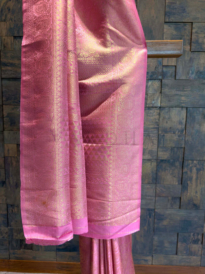 Rose Pink Golden Zari Kanjivaram Silk Saree