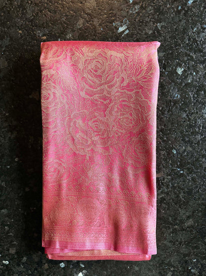 Rose Pink Golden Zari Kanjivaram Silk Saree