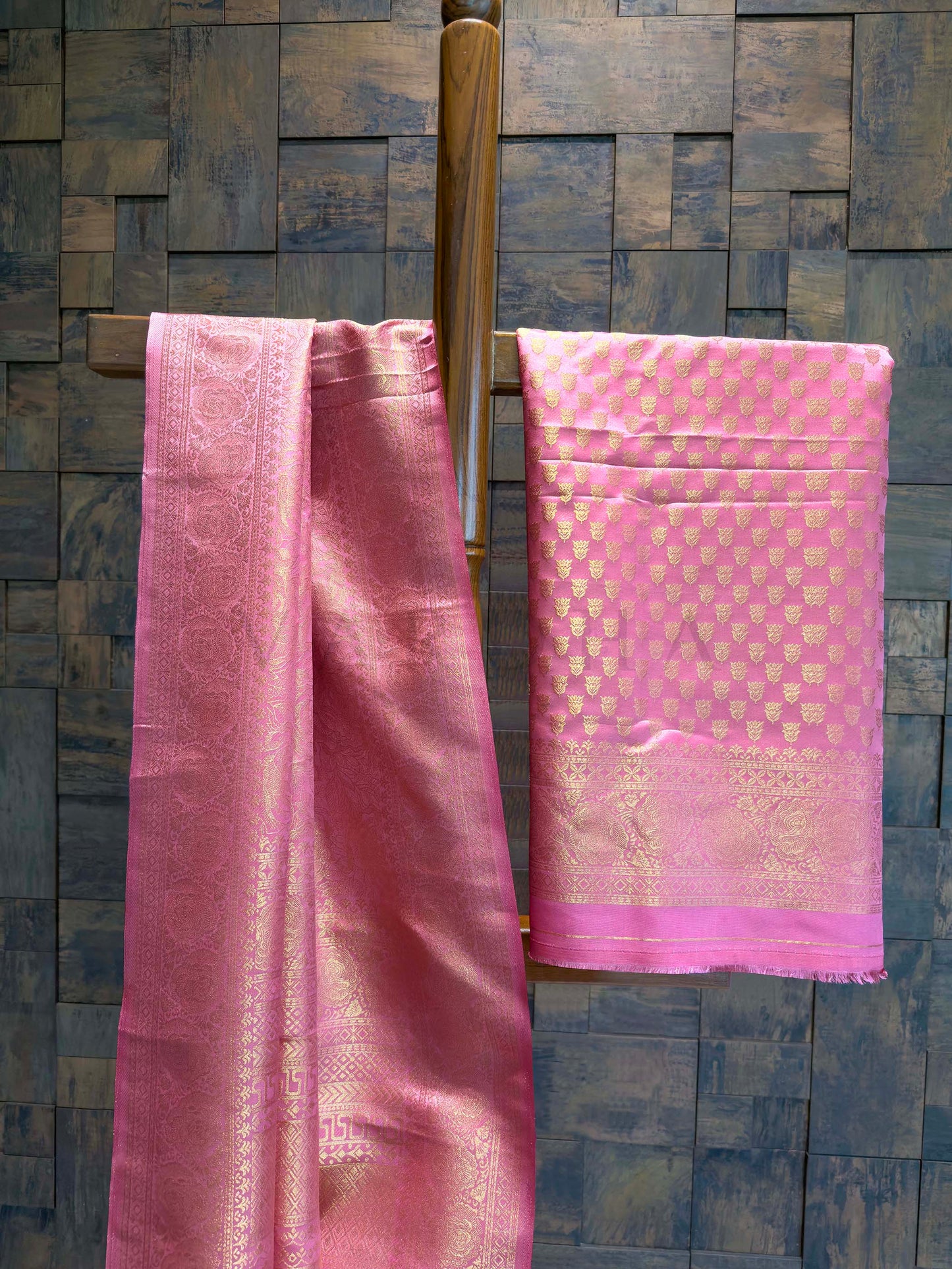 Rose Pink Golden Zari Kanjivaram Silk Saree