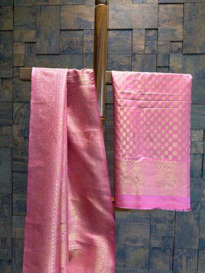 Rose Pink Golden Zari Kanjivaram Silk Saree