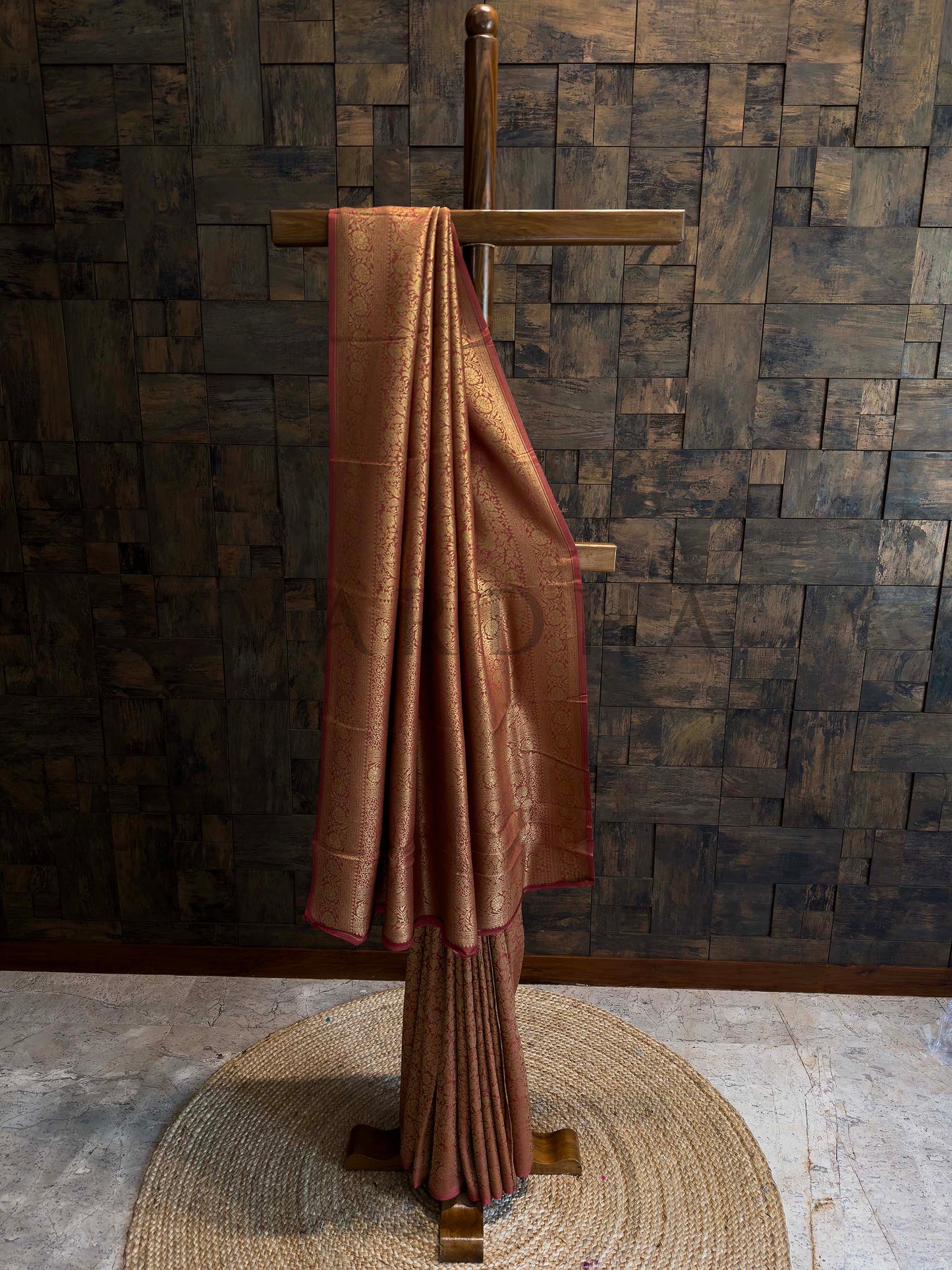 Rust Red Golden Zari Pure Mysore Silk Saree