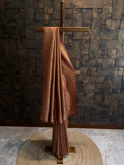 Rust Red Golden Zari Pure Mysore Silk Saree