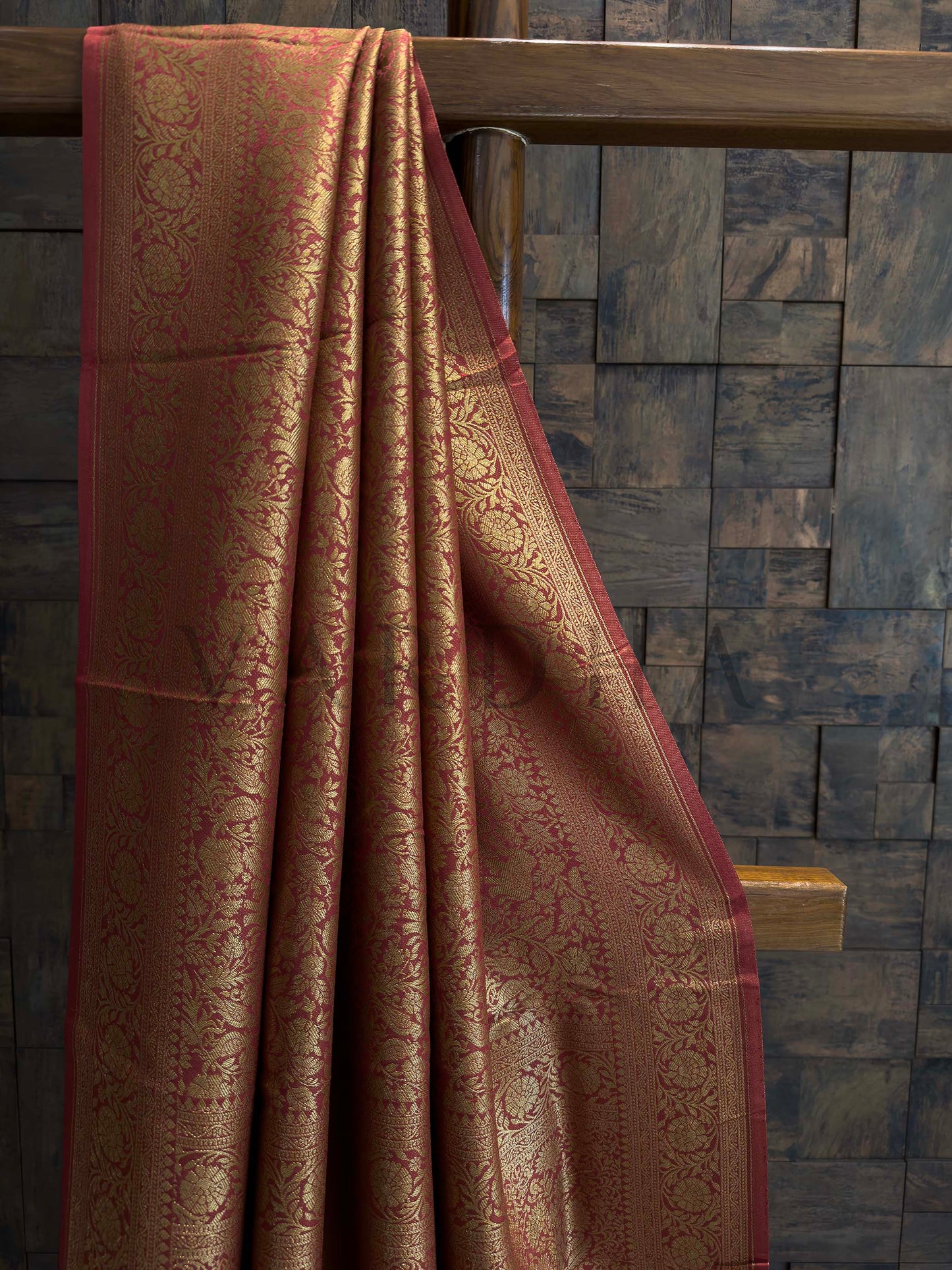 Rust Red Golden Zari Pure Mysore Silk Saree