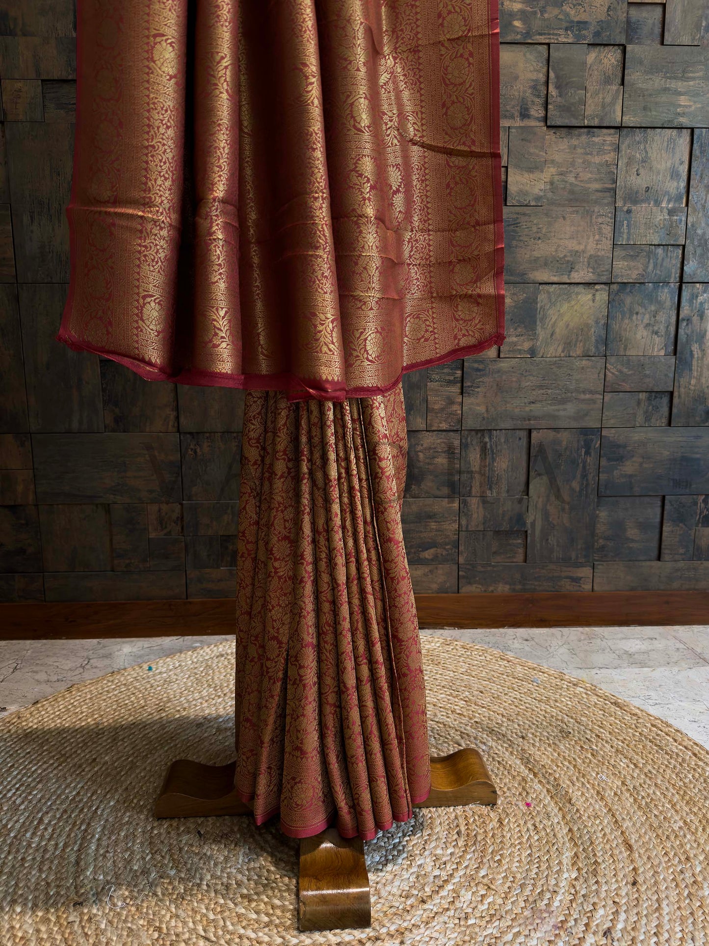 Rust Red Golden Zari Pure Mysore Silk Saree