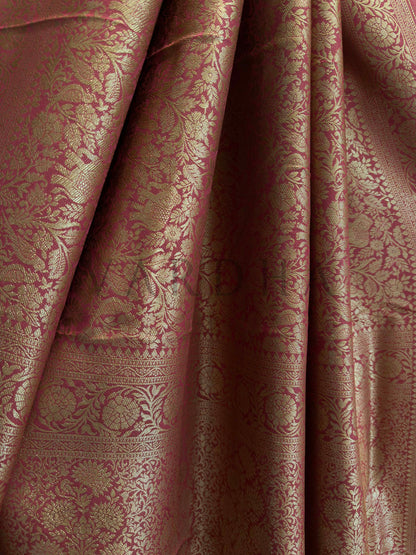 Rust Red Golden Zari Pure Mysore Silk Saree