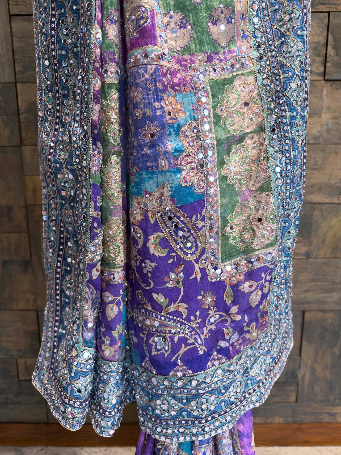 Purple Viscose Kutch Embroidery Saree with Mirror Work