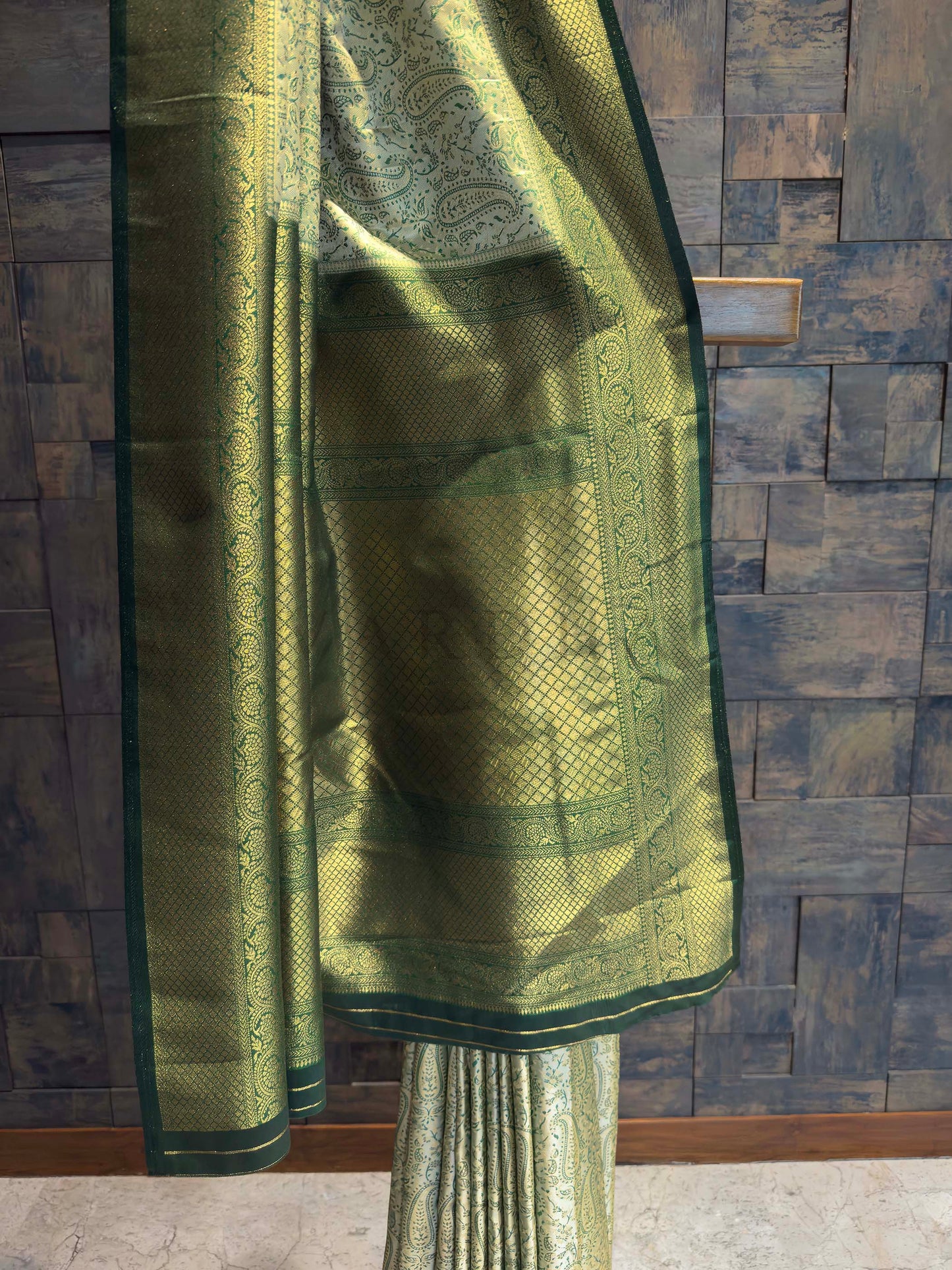 Sage Green Tanchoi Satin Silk Saree with Zari Work
