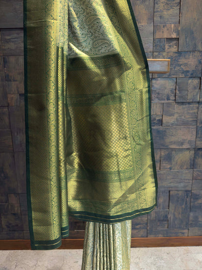 Sage Green Tanchoi Satin Silk Saree with Zari Work