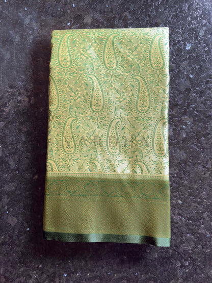 Sage Green Tanchoi Satin Silk Saree with Zari Work