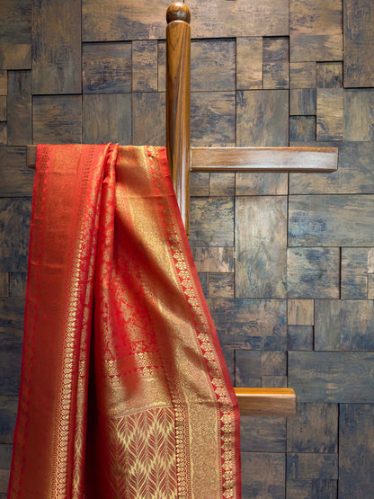 Sindoori Red Golden Zari Kanjivaram Silk Saree