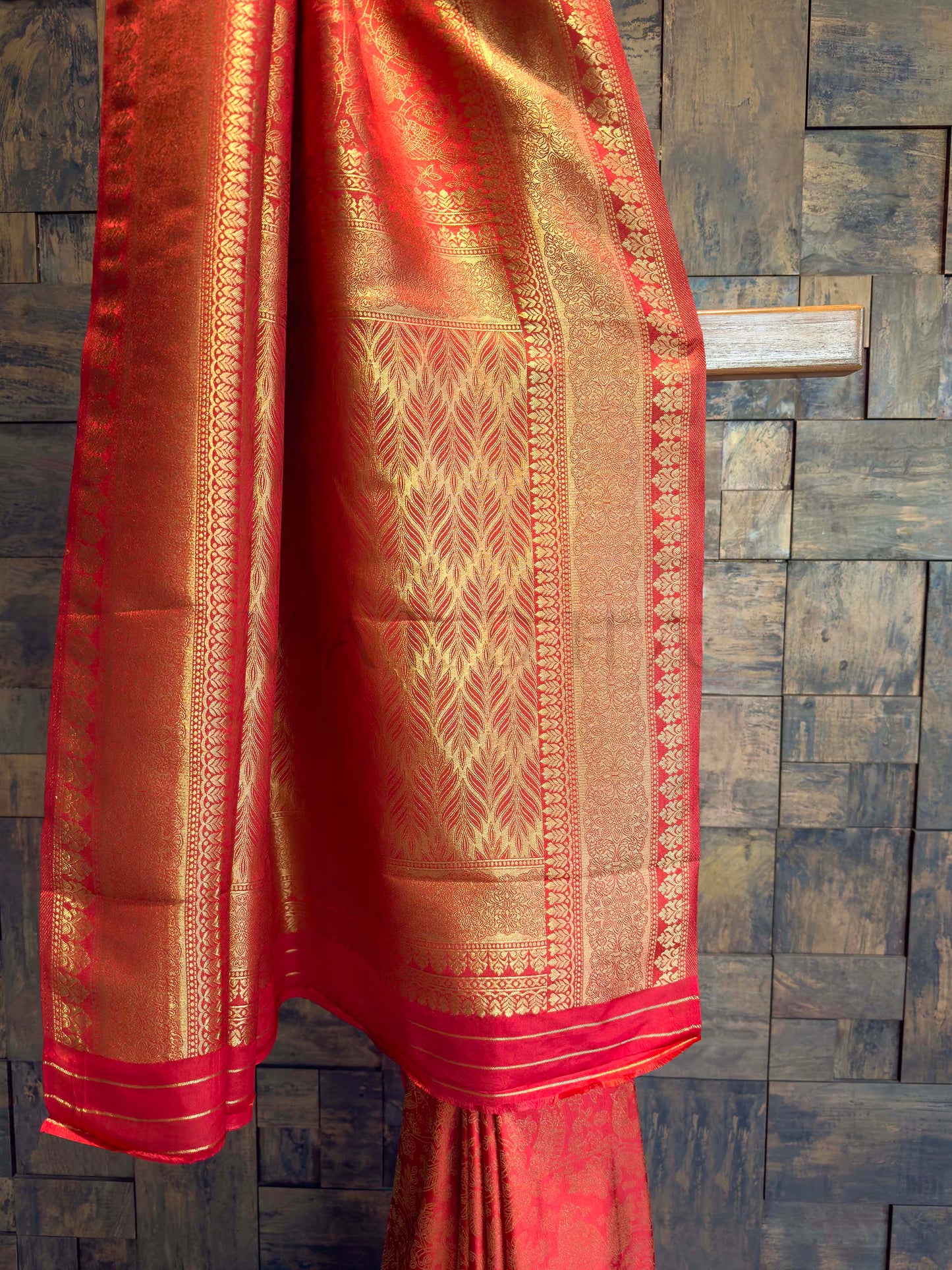 Sindoori Red Golden Zari Kanjivaram Silk Saree