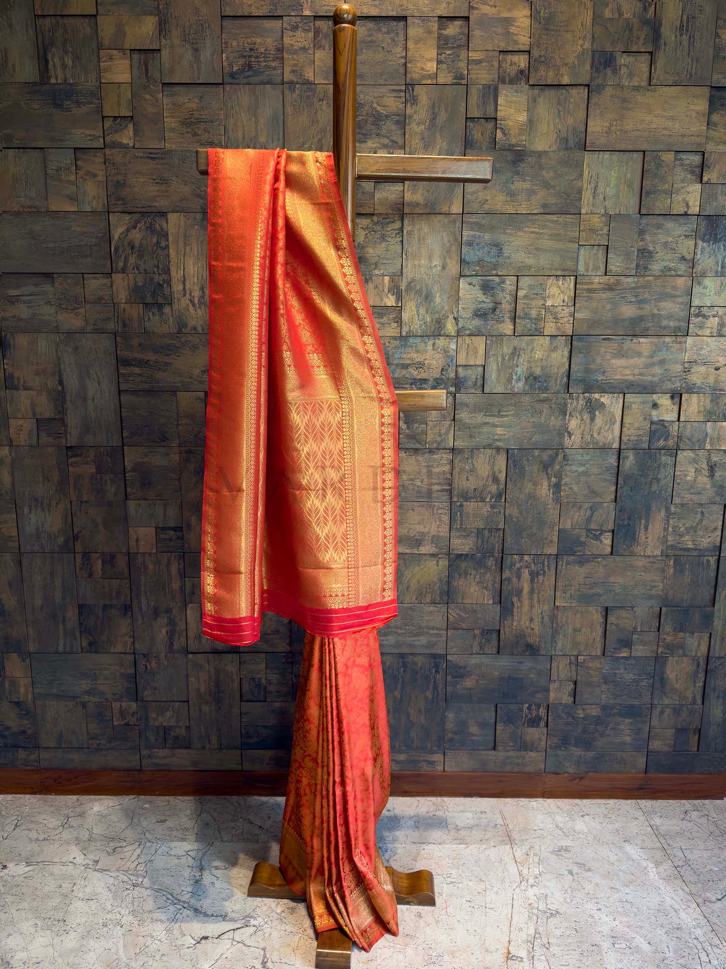 Sindoori Red Golden Zari Kanjivaram Silk Saree