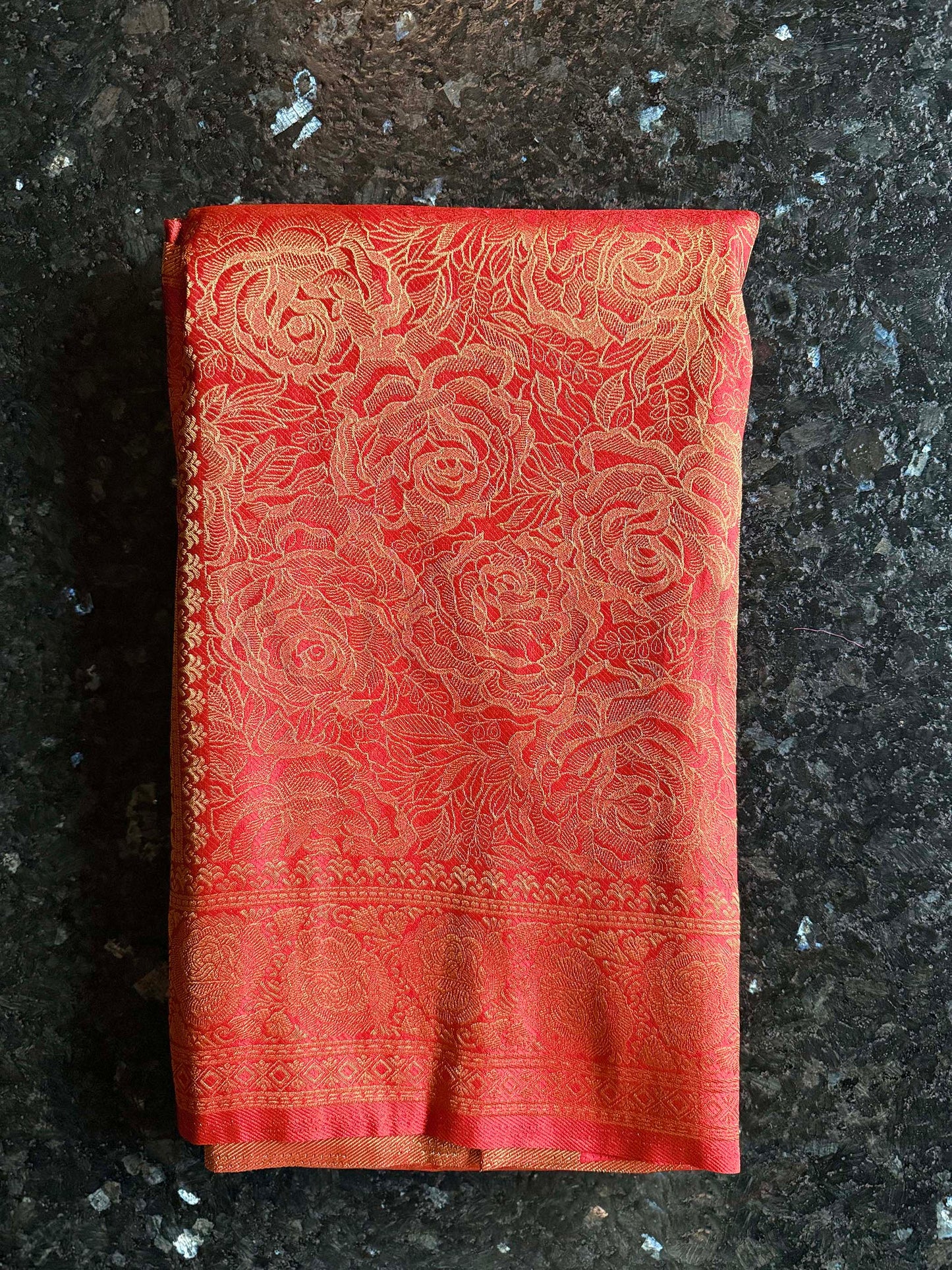 Vermilion Red Golden Zari Kanjivaram Silk Saree