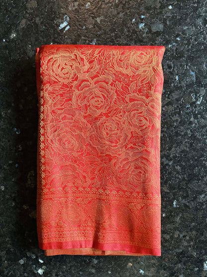 Vermilion Red Golden Zari Kanjivaram Silk Saree