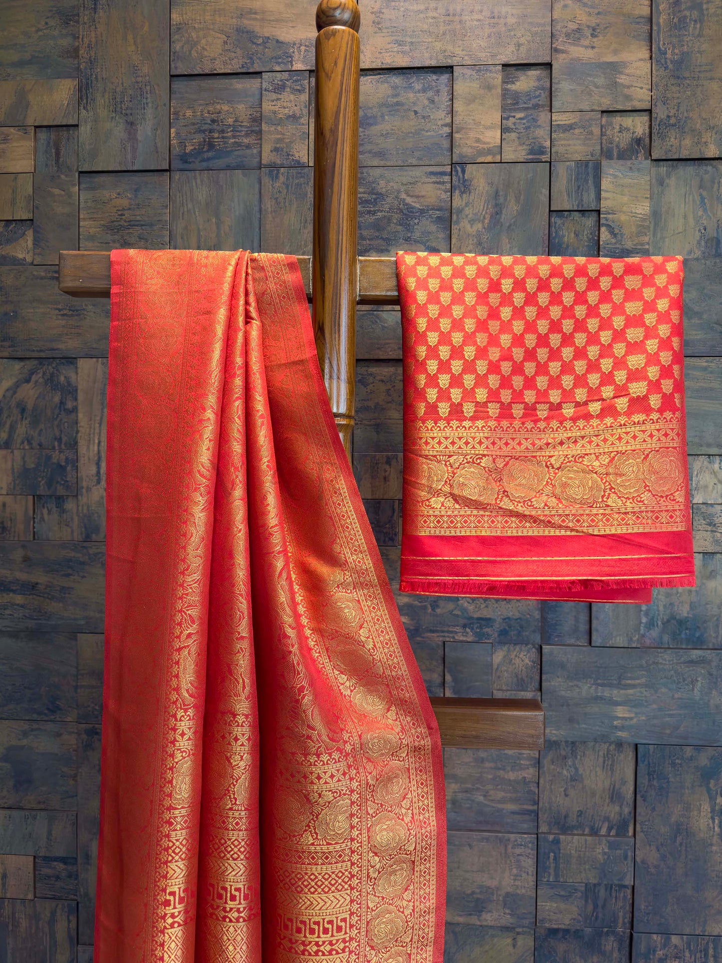 Vermilion Red Golden Zari Kanjivaram Silk Saree