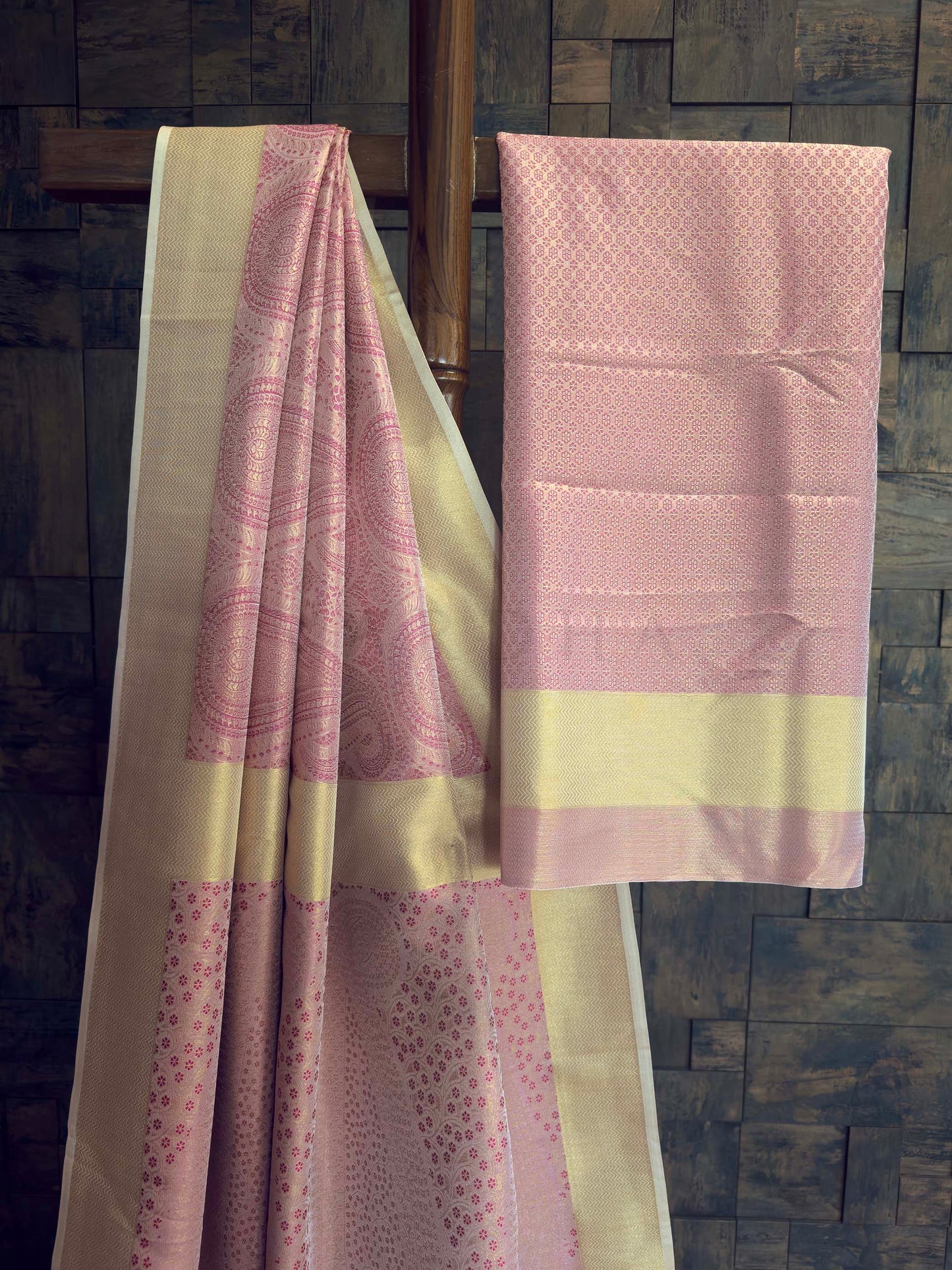 Wine Tissue Kanjivaram Silk Saree with Gold Zari Work